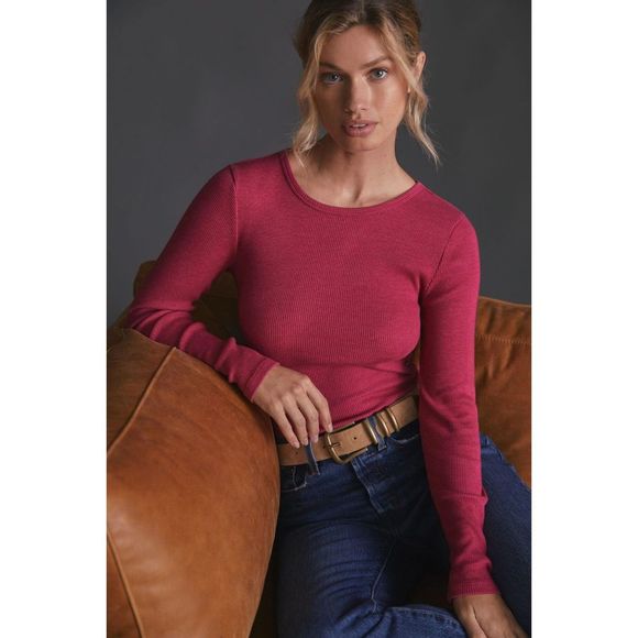 T.La Anthropologie Women's Classic Comfy Top Long Sleeve Fitted Size XL Pink - Picture 1 of 10
